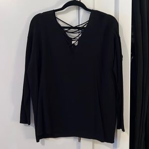 Silence + Noise Criss Cross Front and Back Black Sweater Material Top — Size S